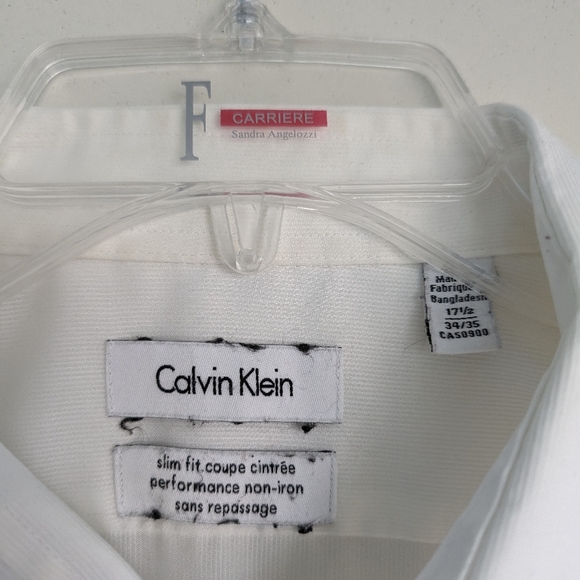 100% Cotton Men's Calvin Klein Non Iron Slim Fit White Shirt 17 1/2 34/35 - Picture 2 of 3